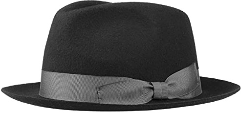 Lipodo Morten Filzhut Made in Italy Unifarbener Wollfilzhut mit Ripsband Herbst/Winter Fedora mit asymmetrischer Schleife Damen Herren schwarz XL (60-61 cm)