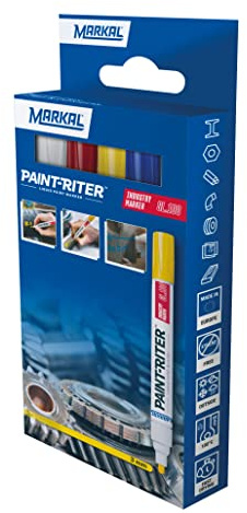 MARKAL 22230 SL.100 Retail Pack Marqueur à Peinture Permanent pour Tout Type de Surfaces, Blanc-Jaune-Bleu-Rouge, pointe de 2-4mm