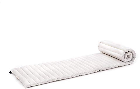Leewadee Faltbare Bodenmatratze - Japanischer Rollbarer Futon - Tatami Faltmatte - Gästebett - Camping Matratze - Thai Massage Matte, Kapok Füllung, Natur