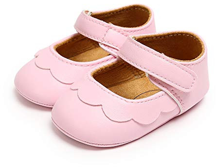 MASOCIO Scarpine Neonata Scarpe Neonato Primi Passi Ballerine Scarpette Antiscivolo in Morbida Pelle Rosa per Bimba 0-6 Mesi
