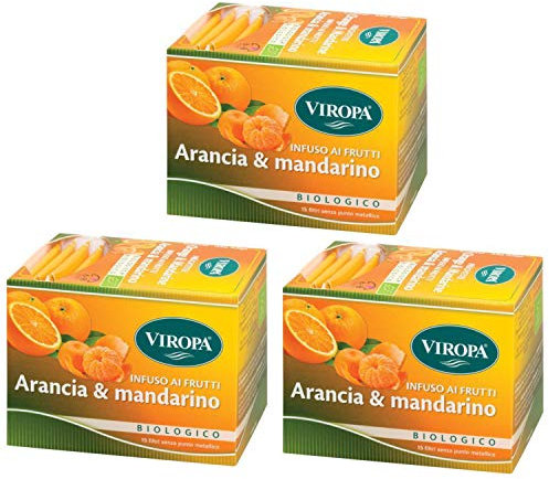 3x Viropa - Infuso ai frutti ARANCIO e MANDARINO - 15 filtri - Confezione da 3 x 15 filtri - Tisane, tè ed infusi in filtro + in OMAGGIO Tisana alle Erbe TISANIAMO