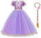 IBTOM CASTLE Kinder Mädchen Kostüm Prinzessin Rapunzel Lang Kleid Party Cosplay Verkleidung Festlich Karneval Festkleid Brautjungfer Maxikleid Geburtstagsfeier Fest-Kleid Helles Lila-2 7-8 Jahre