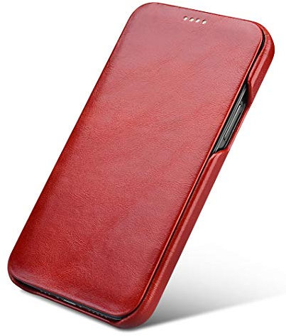 FUTLEX Leather Folio Case Compatible with iPhone 12 mini - Vintage Style Genuine Leather Flip Folio Design Cover - Built-in Magnetic Closure - Red