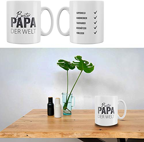 Cepewa Tasse mit Aufdruck Papa Trinkbecher Becher Kaffeetasse Steinzeug Aufdruck (1 x Tasse Papa)