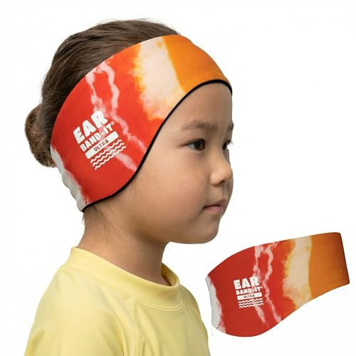 Ear Band-It Ultra Schwimmstirnband (hält Wasser draußen, hält Ohrstöpsel fest), von Ärzten empfohlen, Größe L (Alter 8 Jahre), Orange