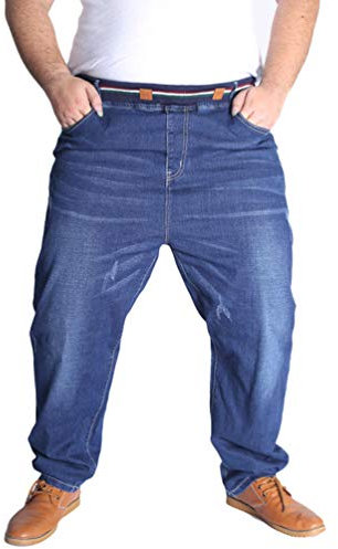 HZQIFEI Homme Pantalons Grande Taille Élastique Jeans Loisir Straight Denim Pantalon, Jean en Denim à Coupe Loose Fit Droite (Bleu, 5XL)
