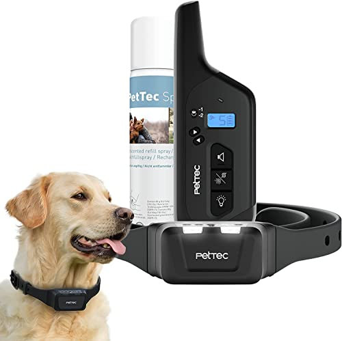 PetTec Collare da Addestramento per Cani con Spray, Portata fino a 600m - Collare a Spray con Telecomando - Impermeabile, Spray Innocuo, Intensità Regolabile - Dispositivo Sicuro per i Cani