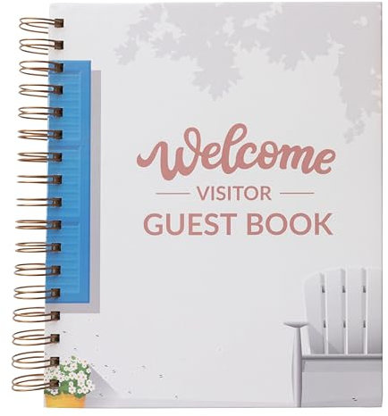 Paper 'n Such Gästebuch für Miethaus, Ferienhaus, Kurzzeitvermietung, Gastgeber-Essentials, Spiralbindung, Willkommenslog für Airbnbs, 200 Seiten (weiß/blau)