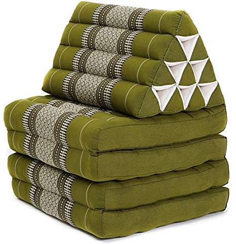 Leewadee - Bequeme Japanische Bodenmatratze - Thai Bodenliege mit Dreieckskissen - Futon Klappmatte - Thai Massagematte, XL Extra Lang, 225 x 50 cm, Grün