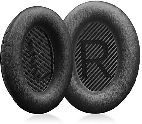 Molgria, cuscinetti di ricambio in pelle proteica per cuffie Bose Quiet Comfort QC 35 II QC35 QC35ii QC15 QC25 QC2 AE2 SoundLink SoundTrue (pelle nera)