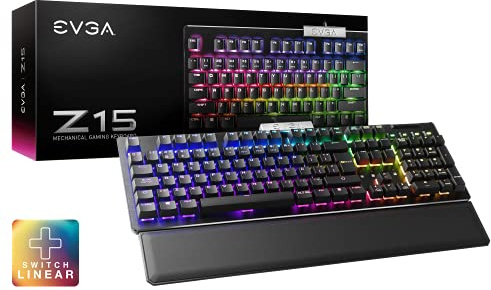 EVGA Z15 RGB Gaming Keyboard, RGB Backlit LED, Hot Swappable Mechanical Kailh Speed Silver Switches (Linear), 821-W1-15SP-K2, Black