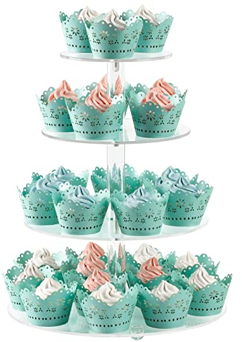 CECOLIC Cupcake Ständer Klar Acryl Cupcake Halter, Transparenter Acryl Cup Kuchen Ausstellungsständer, Dessert Gebäckturm für Hochzeit, Geburtstag, Party Dekoration (Round - 4 Tier)