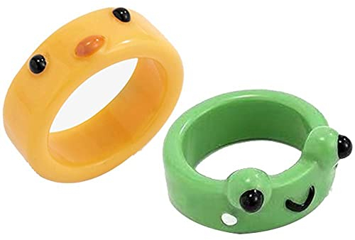 2 Stücke Süße Frosch Küken Harz Ringe Set Für Frauen Mädchen 3D Animal Schmuck Ring Mode Funny Personalisierte Cartoon Bunte Schmuck Geschenk Für Party Geburtstag