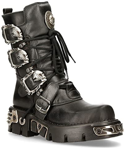 Stivali Unisex al Polpaccio New Rock 391 Neri con Teschio Punk Gotico