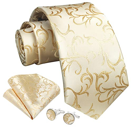 Enlision Herren-Krawatten-Set mit Blumenmuster, Hochzeitskrawatte und Einstecktuch, Manschettenknöpfe, Set, elegante Paisley-Krawatte für Party-Business