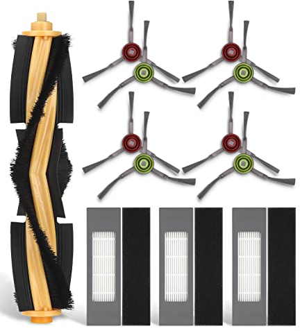 Filtrar Cepillo Piezas de Repuesto 12 piezas Accesorios Conjunto por Aspirador Robot Ecovacs DEEBOT OZMO T8 AIVI 1 cepillo principal 3 filtros 8 cepillos laterales Kit de Recambios Aspiradora Robot