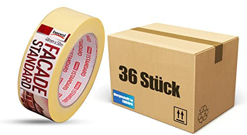 BigDean by Beorol 36x Kreppband Malerband Standard - 48mm x 50m - Malerkrepp für sauberes Abkleben im Außen- & Innenbereich - Abdeck Klebeband Abklebeband Abdeckband Maler Tape Kreppklebeband