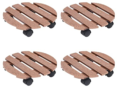 vidaXL Pflanzenroller 4 STK. Braun Ø30x7,5 cm WPC, Pflanzen Transportroller, Rollbrett, Pflanzkübel Untersetzer, Blumen Transportroller