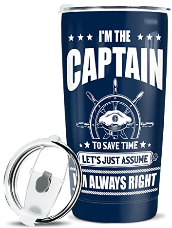 winorax Captain Tumbler I'm The Captain & I'm Always Right, Becher mit Deckel, 590 ml, Bootsgeschenk für Männer, Bootsliebhaber, Geschenk für Boote, Besitzer, lustige Bootsfahrer, Geschenkideen