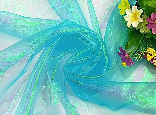 Wambere Organza Stoffe,Lasertuch,Glanz Satin Modestoff Dekostoff Kostümstoff Stoffe zum Nähen Meterware Dekorieren,Hauch Zart,Fein,Durchsichtig,zum Dekorieren Basteln,DIY Nähmuster Handwerk,Blau