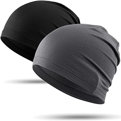 WTACTFUL 2 Stück - Laufmütze Herren und Damen Sportmütze Fahrrad Mütze Skull Cycling Cap Atmungsaktiv für Laufen Radfahren Klettern Motorradfahren Outdoor Kühlende Sommer Beanie Schwarz + Grau