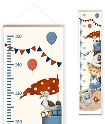 wolga-kreativ Messlatte Massband Messleiste mit Holzaufhängung für Kinder Maritim Leuchtturm Mädchen Junge Kinderzimmer Geschenk Baby Taufe Geburt Babyzimmer