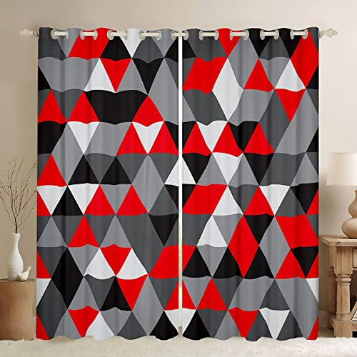 Tende per finestre per camera da letto dei ragazzi, colore nero, rosso, grigio, 117 x 183 cm, bianco scuro grigio chiaro geometria astratta, tende oscuranti geometriche triangolari e tende con