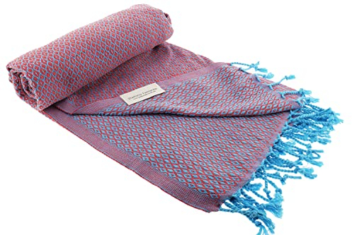 Stefano Ferrante Bird Eye Special Hamamtuch Saunatuch Pestemal Fouta Strandtuch Badetuch Handtuch Baumwolle Backpacker 100x180 cm (türkis/Magenta)