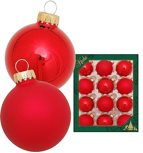 Krebs Glas Lauscha - Christbaumschmuck/Christbaumkugeln - Box mit 12 roten glänzenden Kugeln aus Glas in Einer Größe von 5cm