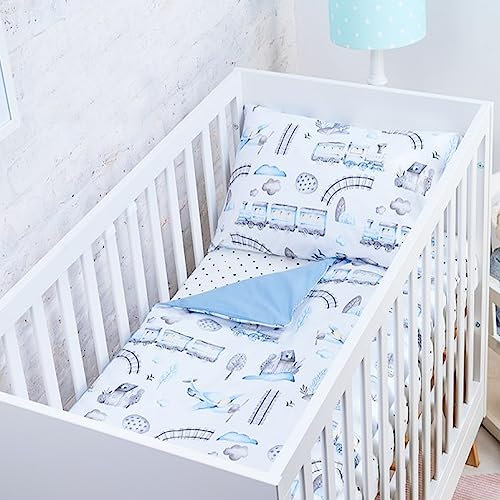BABYSAFE Baby Cot Bed Duvet Cover Set Boys 120 X 90 with Toddler Pillowcase 40x60 Cm 100% Cotton - Toddler Duvet Cover Set in 100% Oeko-Tex Certified Cotton - Made in Europe