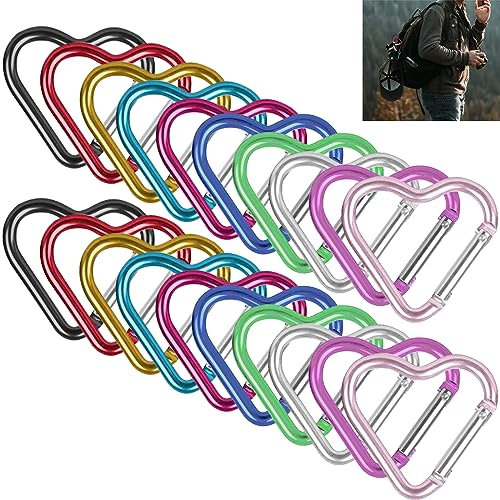EKSMA 20 Stück Karabiner Herz, Aluminium, Karabiner Klettern, Klein, 10 Farben, Dekoration, Schlüssel, Sport, Rucksack