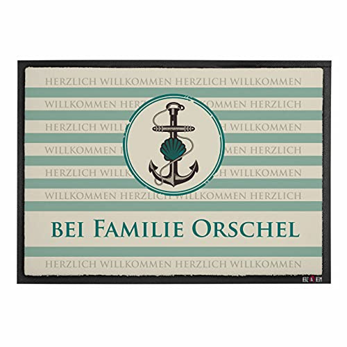 Cera & Toys® Maritime Fußmatte mit Anker und Ihrem Wunschtext 40 cm x 60 cm (B/L)