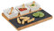 Relaxdays Tagliere in bambù per Aperitivo con Piatto in Ardesia, Set da 8 Accessori, Cucchiai per Antipasti, Colorato, Ceramica