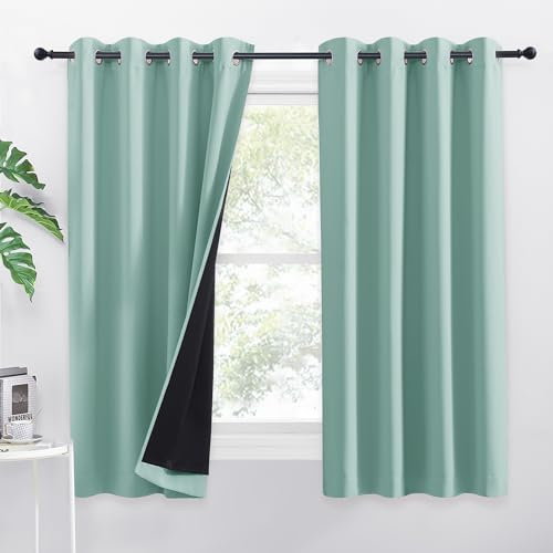PONY DANCE Dicke und Schwere Gardinen für Kinderzimmer 100% Verdunklungsvorhänge Kurz Ösenvorhang 2er Set Kindervorhänge Junge Thermogardine Wärmeisolierend, H 145 x B 140 cm, Sommergrün