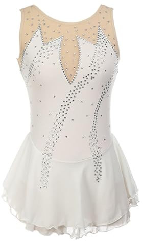 CuLtp Vestito da Pattinaggio Artistico con Diamanti, Body da Balletto Danza Vestito da Ballo, Chiusura con Gancio Posteriore, per Ragazze Ad Alta Elasticità