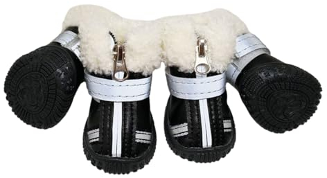 FANSU Hundeschuhe 4 Stück, Pfotenschutz Schuhe für Outdoor Laufen Winter, Rutschfester für Kleine, Mittlere Hunde (XS, Schwarz)
