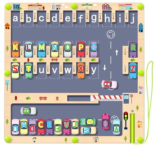 Tenuiskft Magnetspiel Montessori Spielzeug, Holz Labyrinth Spiel Kinderspielzeug ab 3 4 Jahre, Alphabet Lernspielzeug Motorikspielzeug, Sinnesspielzeug für Kinder 5-7