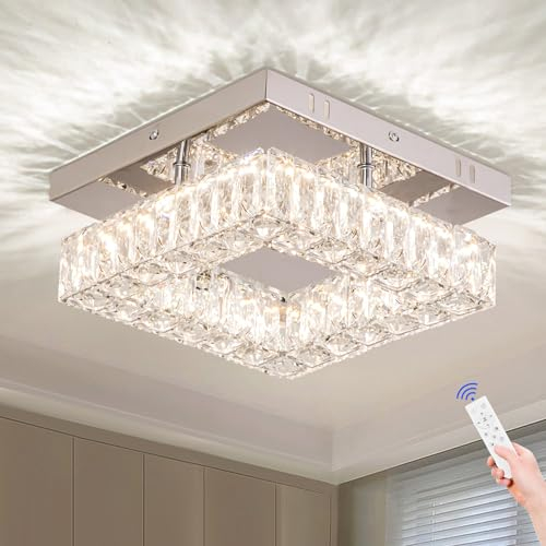 Cainjiazh LED Kristall Deckenleuchte Moderne Deckenlampe Quadrat Kristall Kronleuchter Pendelleuchte Beleuchtung Quadrat für für Schlafzimmer Wohnzimmer Küche(Fernbedienung)