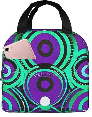 FJAUOQ Bolsa de almuerzo aislada con motivos abstractos de círculos morados, lonchera térmica congelable, impermeable, lonchera Bento para mujeres y hombres, bolsa de almuerzo para picnic, oficina,