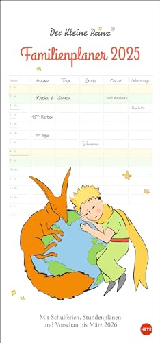 Der kleine Prinz - Familienplaner 2025 - Heye-Verlag - Mit 5 Spalten, Schulferien und Stundenplänen - 21 cm x 45 cm