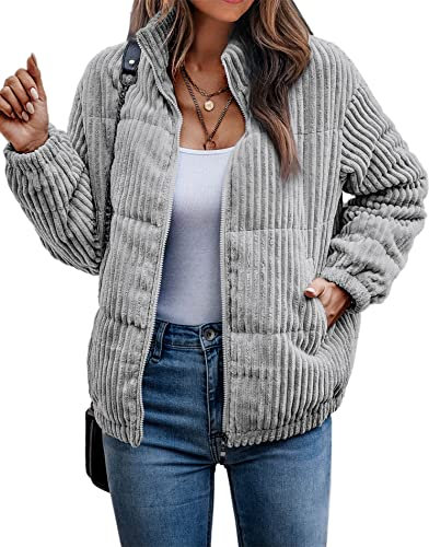 ASOMI Jacke Damen Kuschelige Fleecejacke ¨¹bergangsjacke Gef¨¹ttert Langarm Rei?verschluss Herbst-Wintermantel mit Taschen Grau X-Large