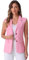Allegra K Blazer sans Manches Femme Gilet d'affaires Décontracté Veste en Lin de Bureau Costume Rose L