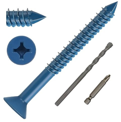 DAYALO Viti per calcestruzzo a testa svasata con impronta a croce M5,5 x 70, 30 viti per calcestruzzo zincate con punta per trapano e vite per muratura, cemento, architettura, industria (blu)