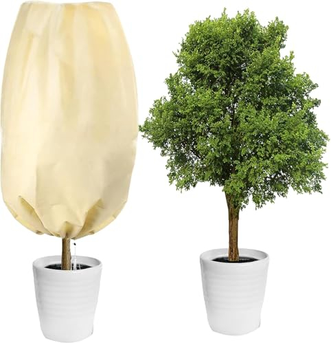 Winterschutz-für-Pflanzen-80x120cm, winterschutz für kübelpflanzen, Pflanzenmit mit Zugband, Garden Winterschutzvlies für Pflanzen, Pflanzenschutz Winter, für Wetterfest, Kälte, Vögel und Insekten