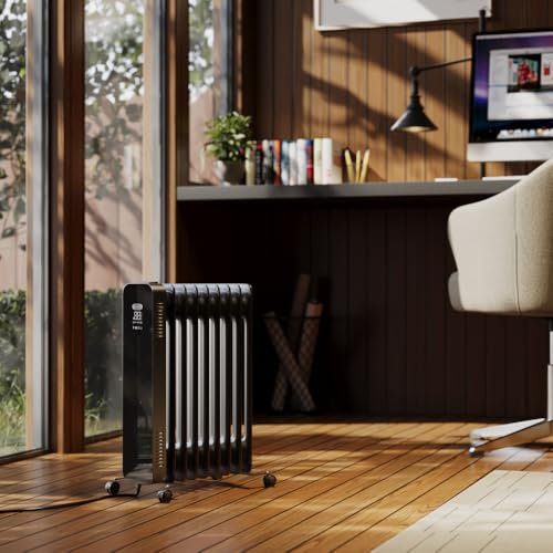ECOSO Kylo 2000W Black UK Plug WiFi Oil Filled Smart Electric Radiator - 595mm x 240mm