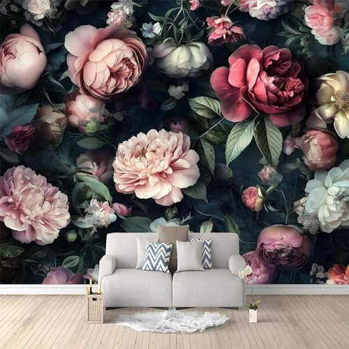 Papier Peint Panoramique Fleur De Pivoine Rose Vintage 350x256 cm Papier Peint Intissé Mural, Poster Geant Mural Impression 3D, pour Salon Chambre d'enfants restaurant Décoration Murale