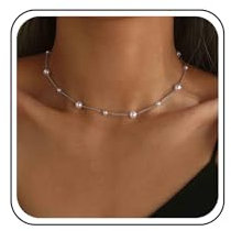 Aneneiceera Vintage Perlenkette Choker Halskette Gold Perlenkette Kurze Perlenkette Halskette Minimalistische Halskette Schmuck Für Frauen (Silber)