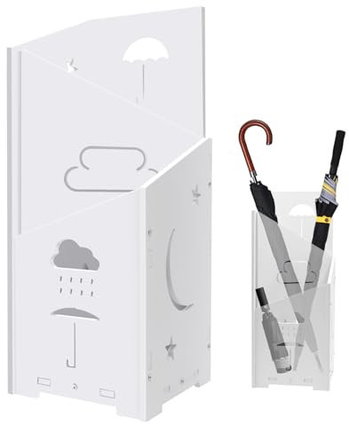 Cyiecw Regenschirmständer 2 Slots, Schirmständer Regenschirm aus PVC, Regenschirm Halter für Eingangsbereich, Schirmständer Weiß mit Ausschnittmuster, 20.2x20.2x53 cm
