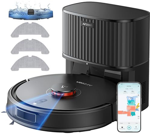 Airzeen Robot Vacuum and Mop, 5000Pa Suction Self-Emptying Robot Vacuum Cleaner, Q10 Pro Robotic Vacuums with Laser Navigator+Smart Mapping, 8 Weeks Hands-Free Cleaning, Schedule, App Alexa Control