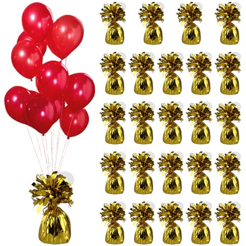 JIEHIN Lot de 24 poids dorés pour ballons à l'hélium - En aluminium doré - Pour décoration de mariage, anniversaire, fête